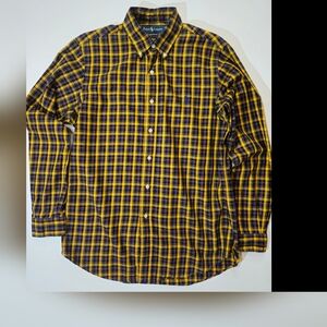 Ralph Lauren Custom Fit Button Down Shirt Mens Medium Mustard Black Plaid Preppy